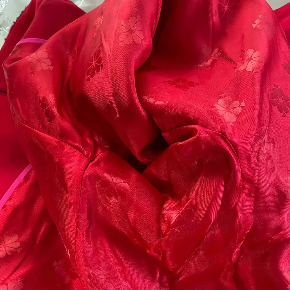 Kate Spade Foliage Plaid Sugarcoat Plush Wool Women’s Size Large Red Pink Black
